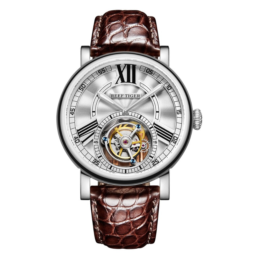 Tourbillon: Elegant Automatic Watch with Alligator Leather Strap RGA1999 Bellissimo Deals